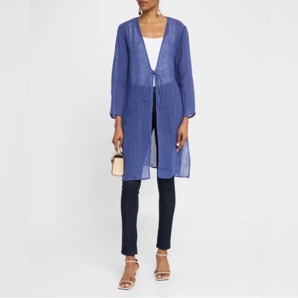 Eileen Fisher Sheer Long Open Cardigan Coat in Periwinkle Blue